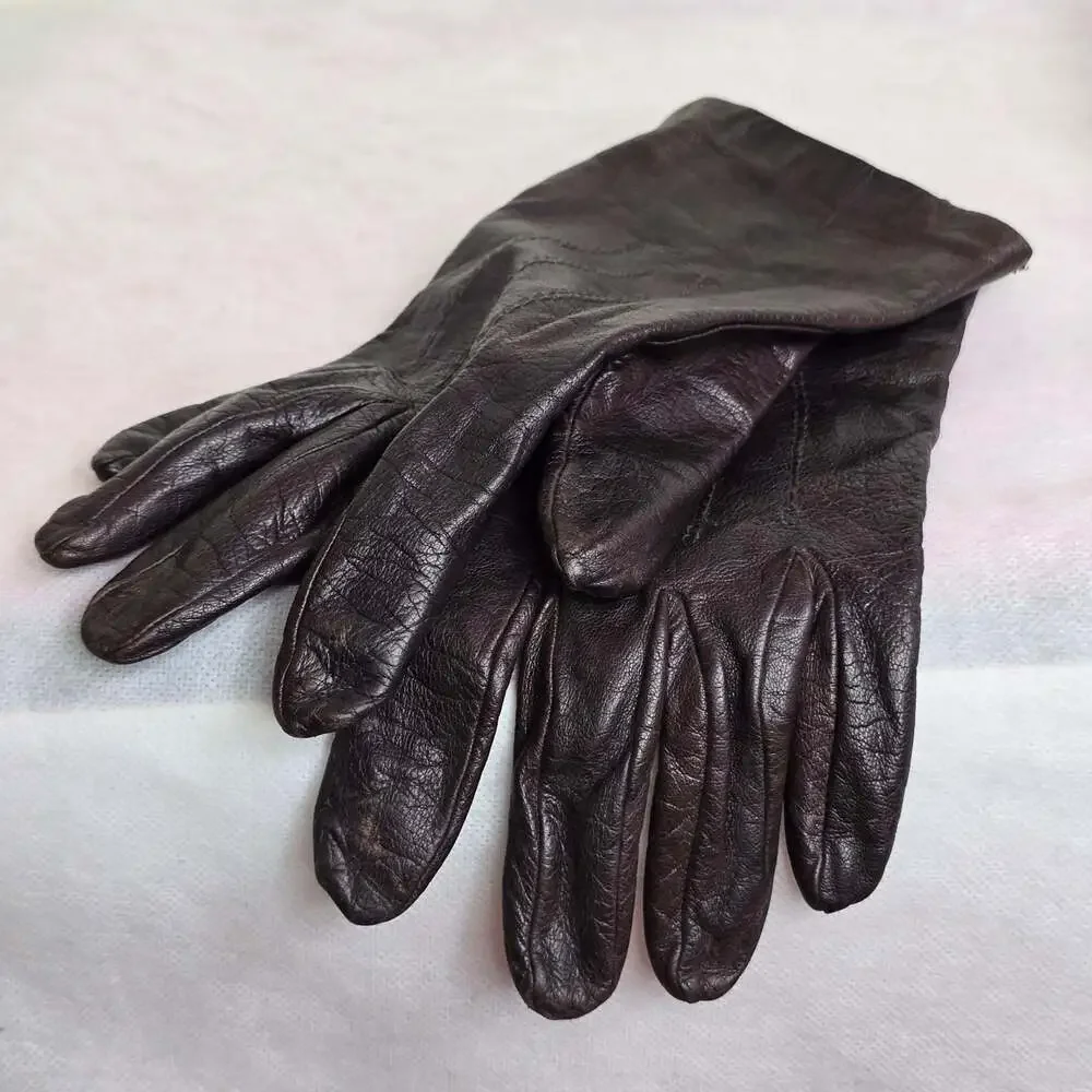 Vintage Women's Brown Leather Gloves 100% Pure Silk Lining Made in England